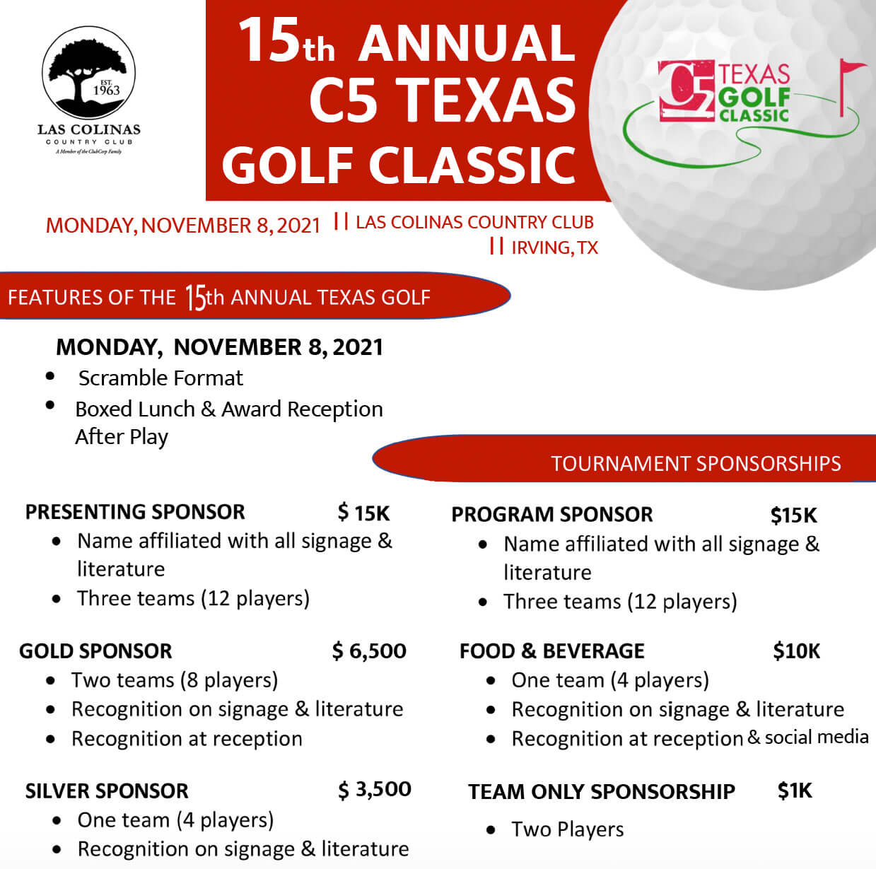 Nov 8, 2021, 15th Annual C5 Texas Golf Classic